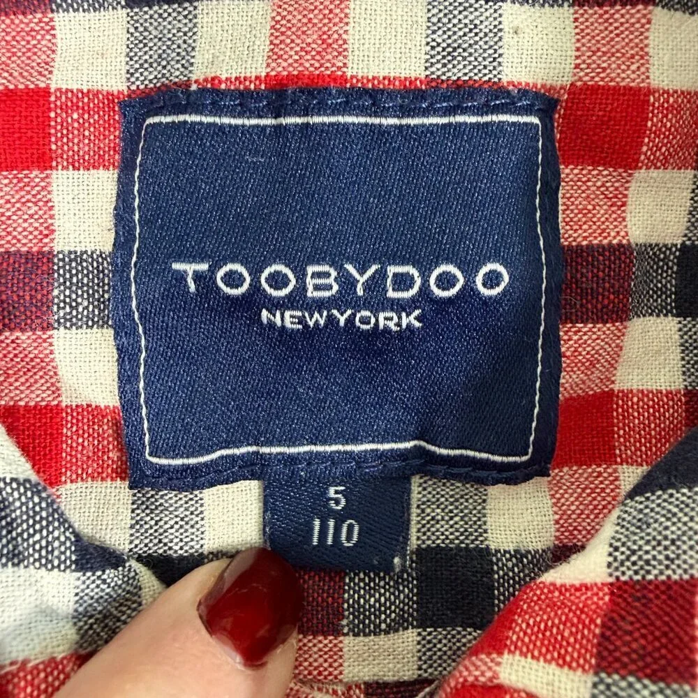 TOOBYDOO Cotton Plaid Button Down Red Blue Boys 5T